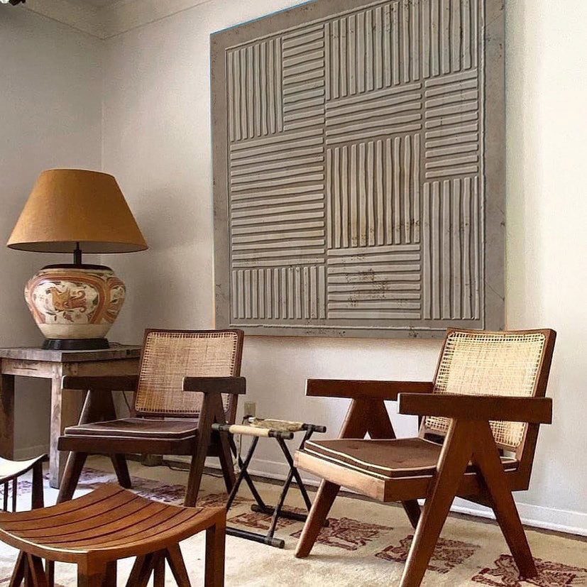 Earthy Textured Linear Pattern Diptych Wall Art Set