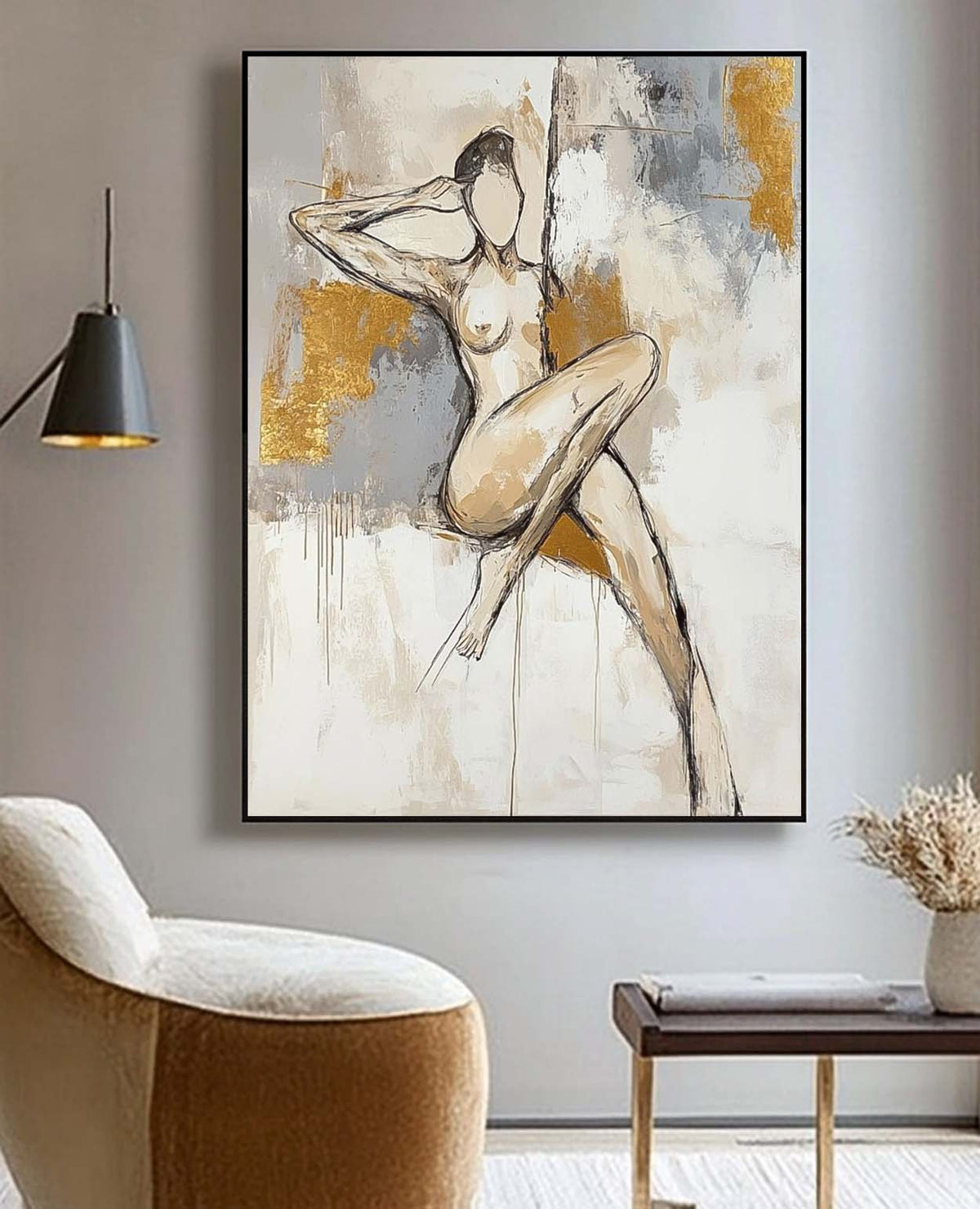 Wall Art Gold Foil Luxury Figure Line Abstract