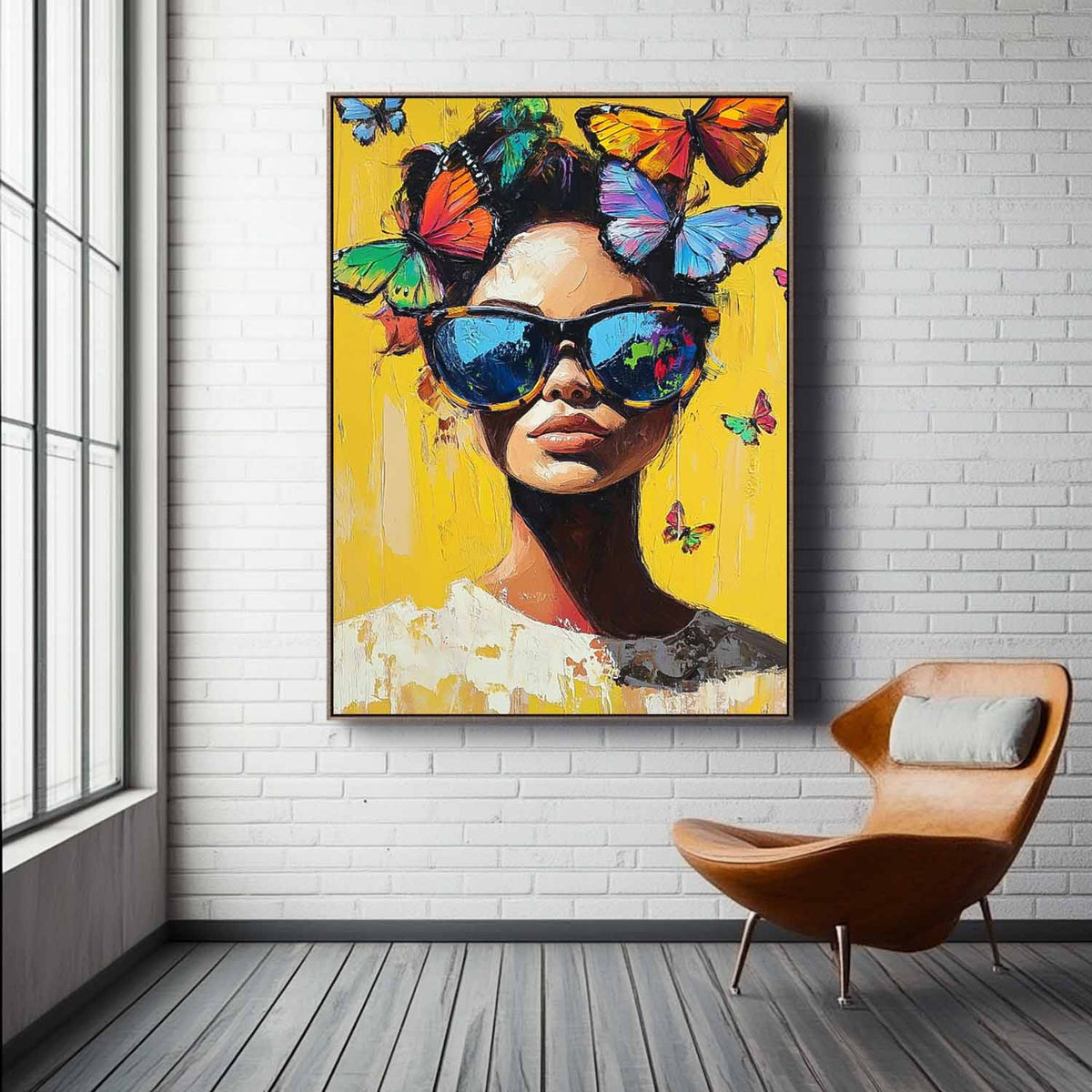 Neo-Expressionist Butterfly Crown Portrait Oil Painting