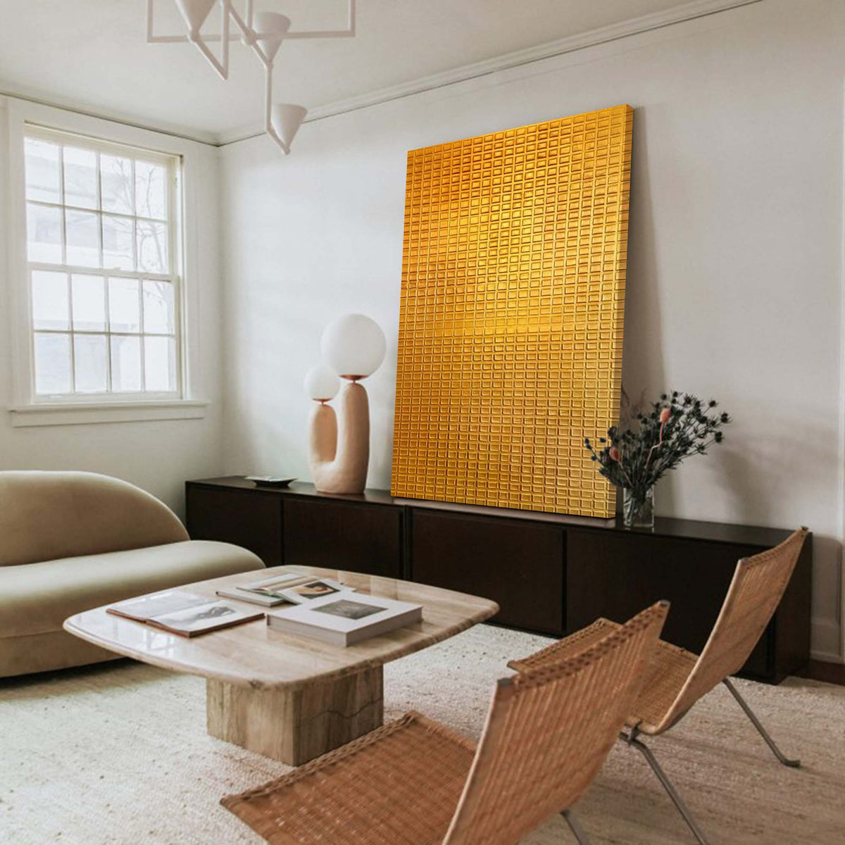 Golden Grid Texture Canvas Wall Art