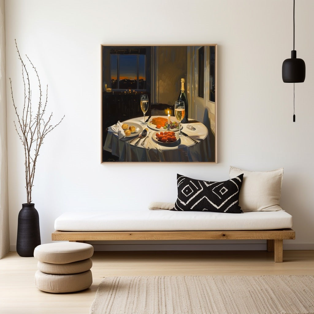 Candlelit Dinner City View Painting