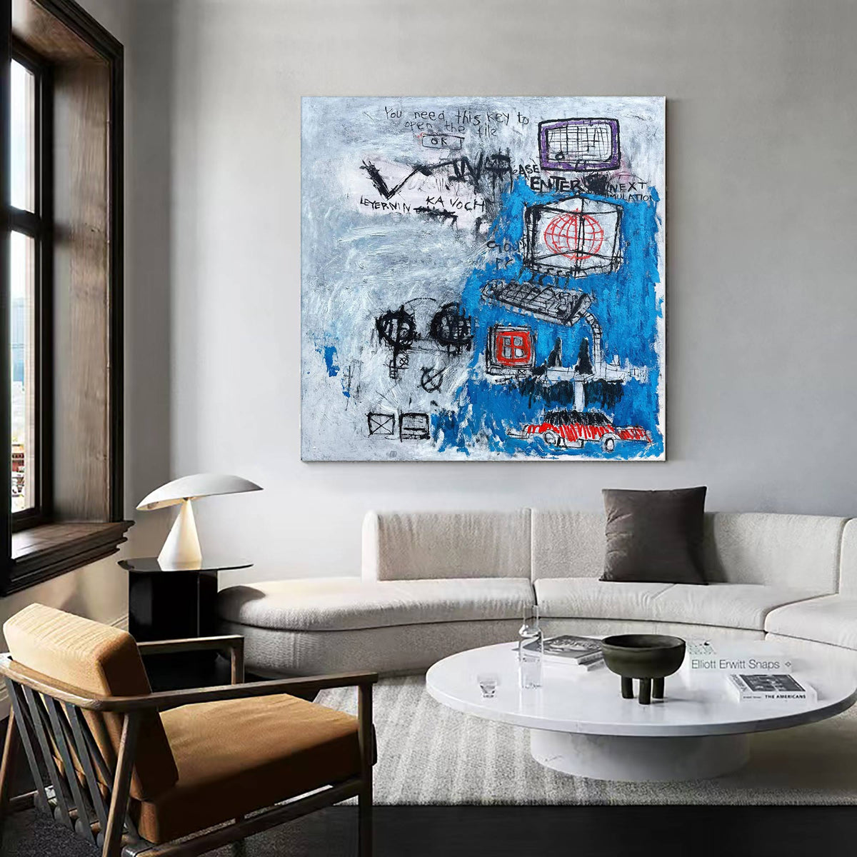 Wall Art Abstract Graffiti Vibrant Blue Symbolic