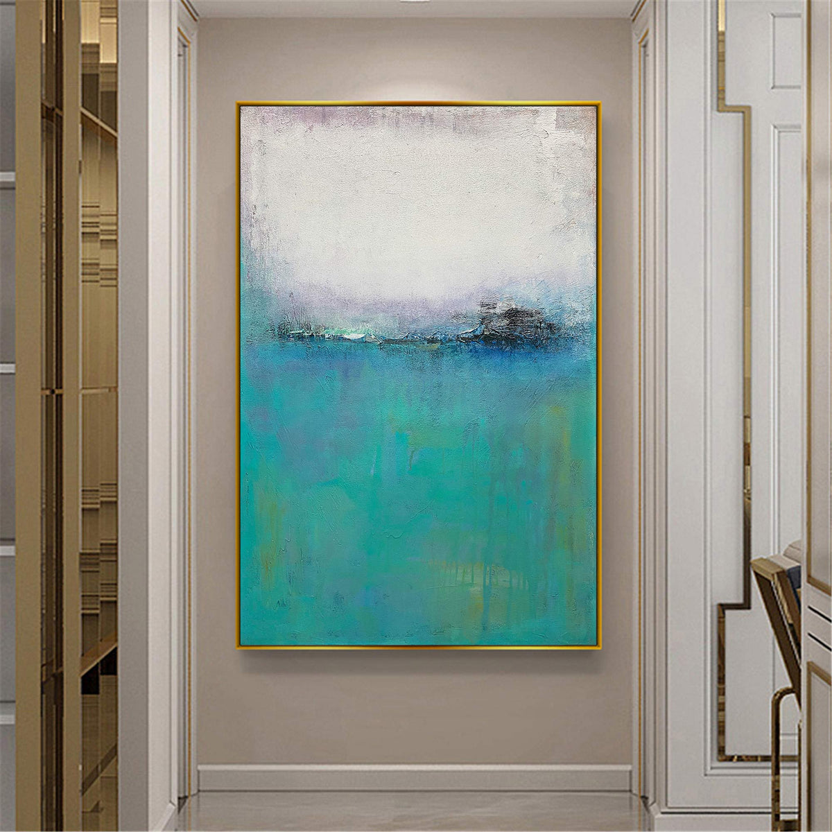 Turquoise Seascape Abstract Painting Vertical