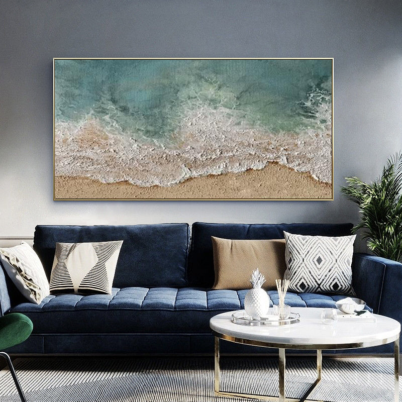 Wall Art Teal Ocean Beach Seascape Wave Modern Coastal Texture Living Room