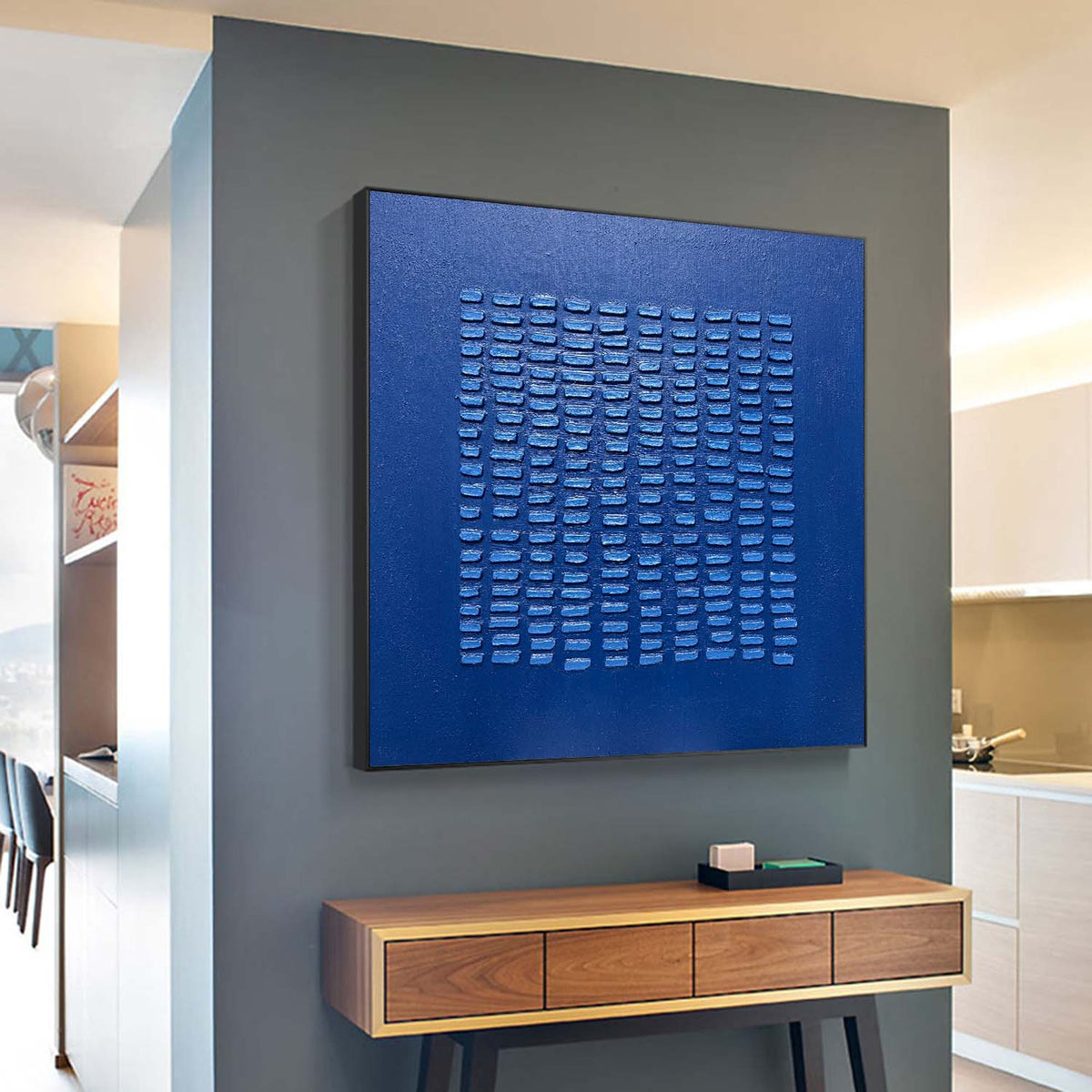Cobalt Blue Textured Grid Painting