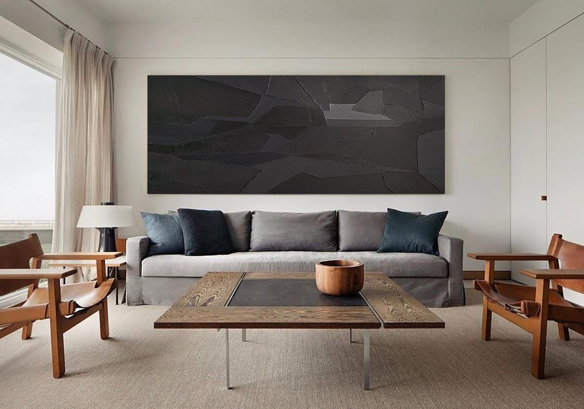 Dark Geometric Abstract Canvas Painting