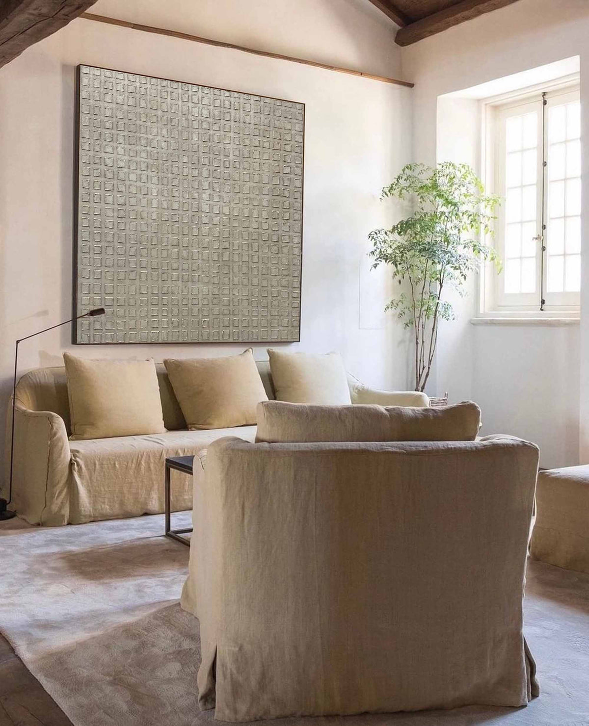Wabi-Sabi Neutral Grid Texture Painting