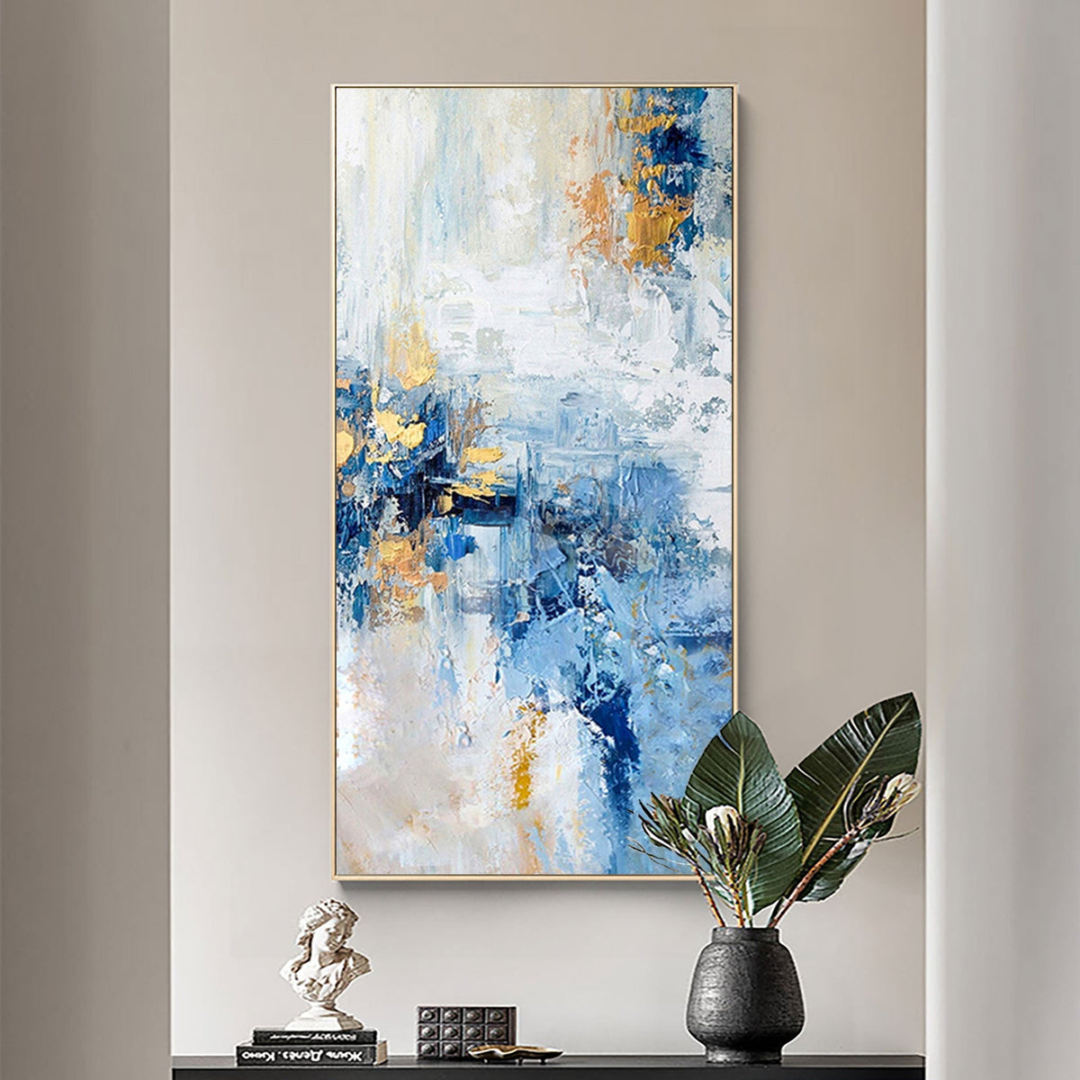 Coastal Gold & Blue Abstract Oil Painting