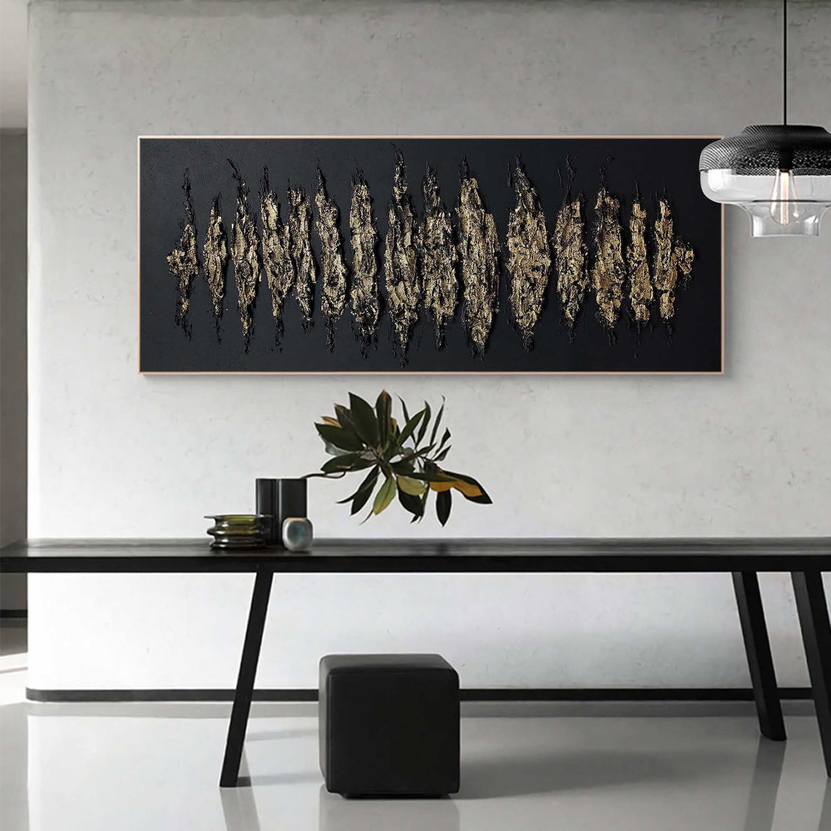 Wall Art Gold Black Abstract Strokes Modern Luxury Texture Living Room
