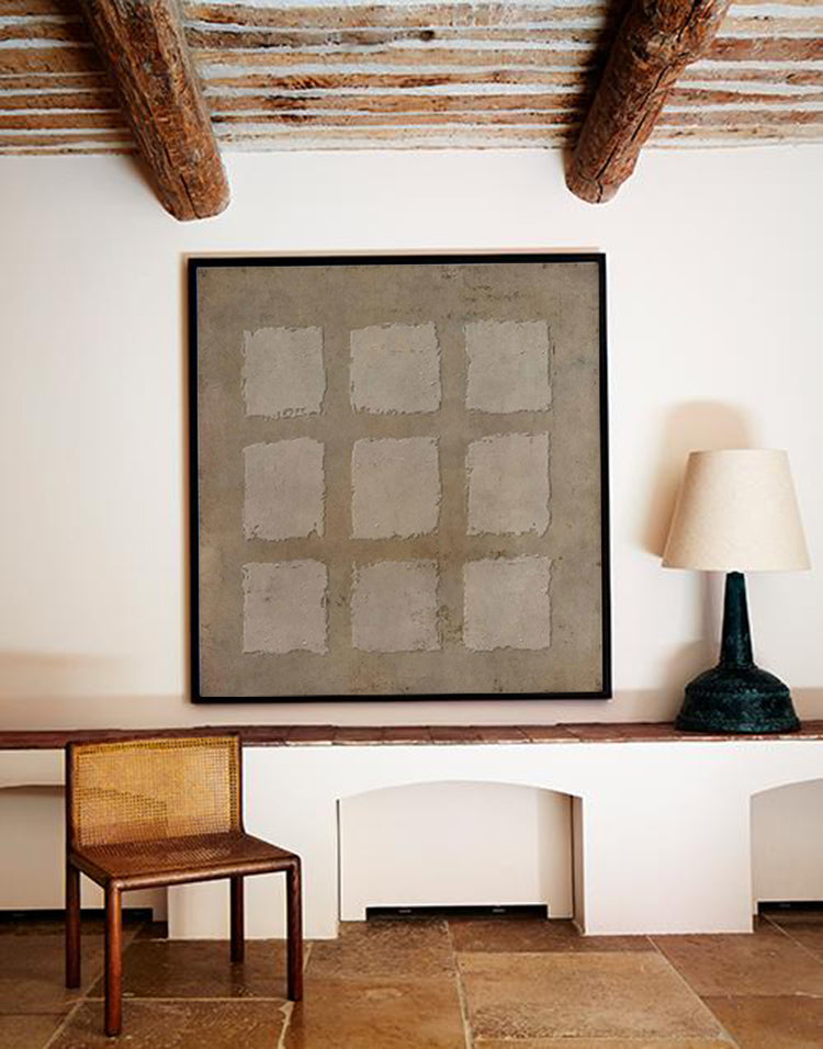 Wall Art Neutral Geometric Squares Textured Minimalist Wabi-Sabi Texture Living Room