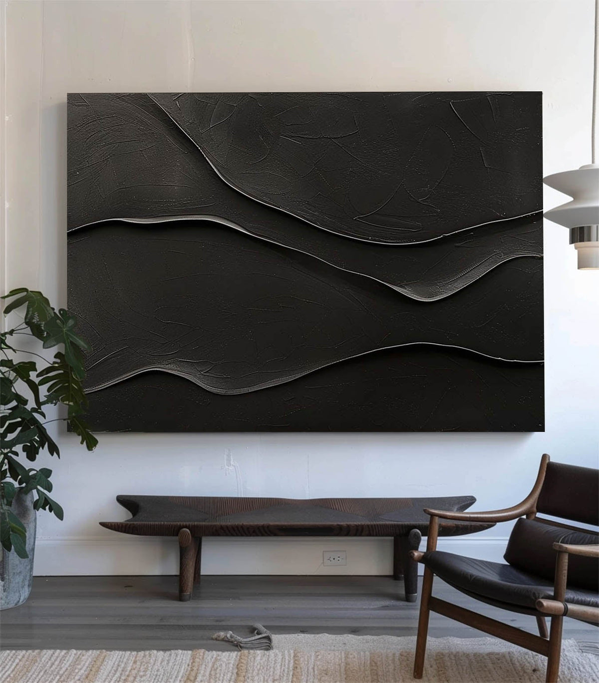 Black Layered Wave Textured Painting