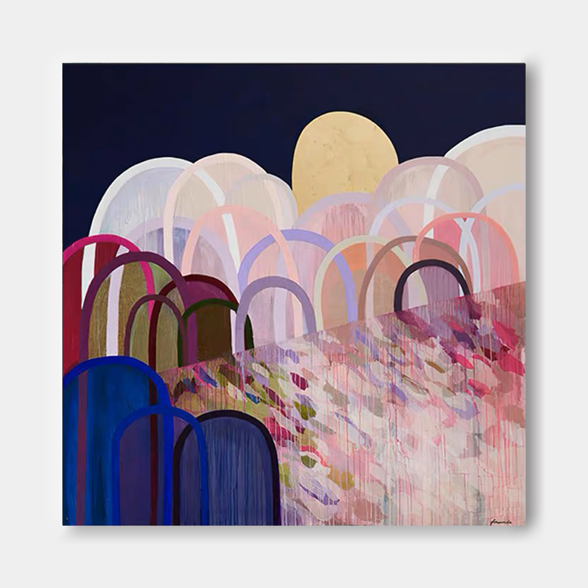 Abstract Landscape Oil Painting Arches Moon