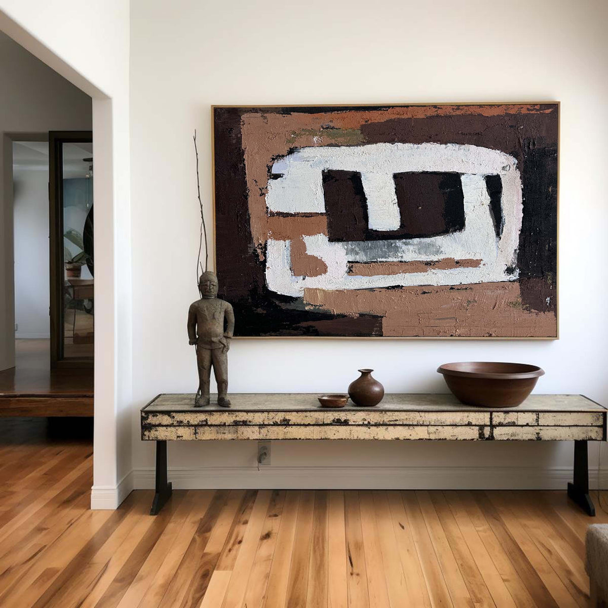 Retro Geometric Block Abstract Warm Earth‑Tone Contemporary Wall Decor Piece