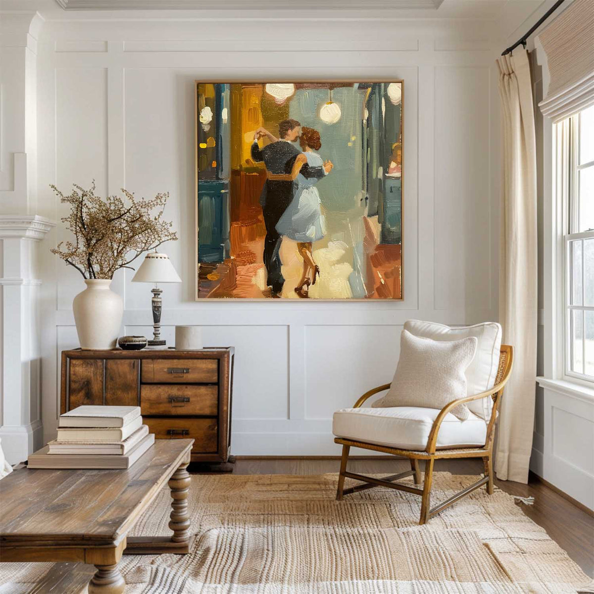 Romantic Dancing Couple Figure Warm‑Tone Vivid Brushstroke Textured Artwork
