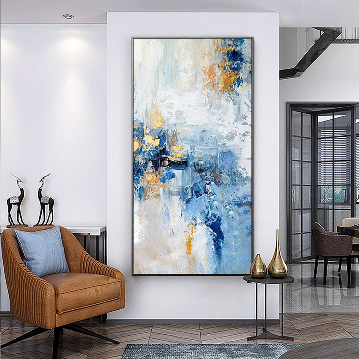 Coastal Gold & Blue Abstract Oil Painting