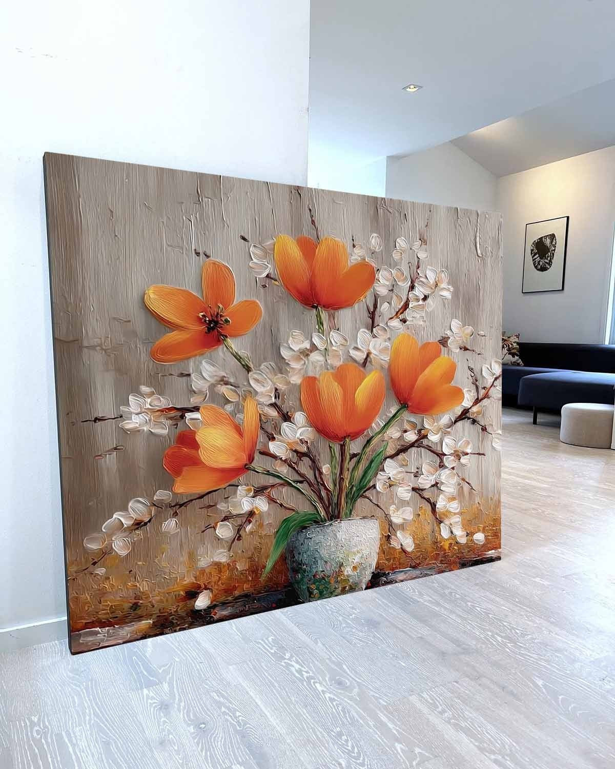 Wall Art Orange Tulip White Blossom Still Life