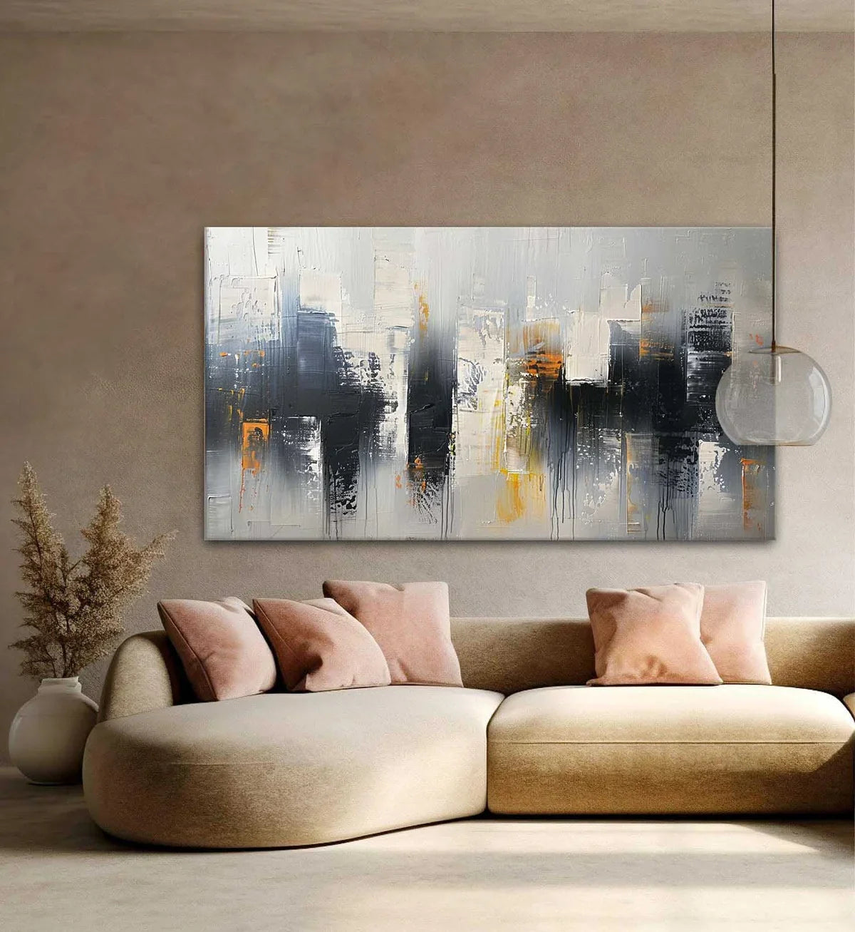 Neutral Oil Painting Urban Grid Textures Gold Colorful