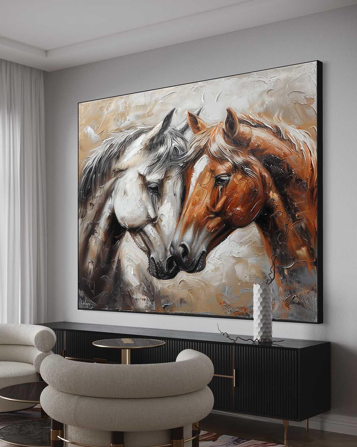 Wall Art Nuzzling Horse Warm Soft Neutral