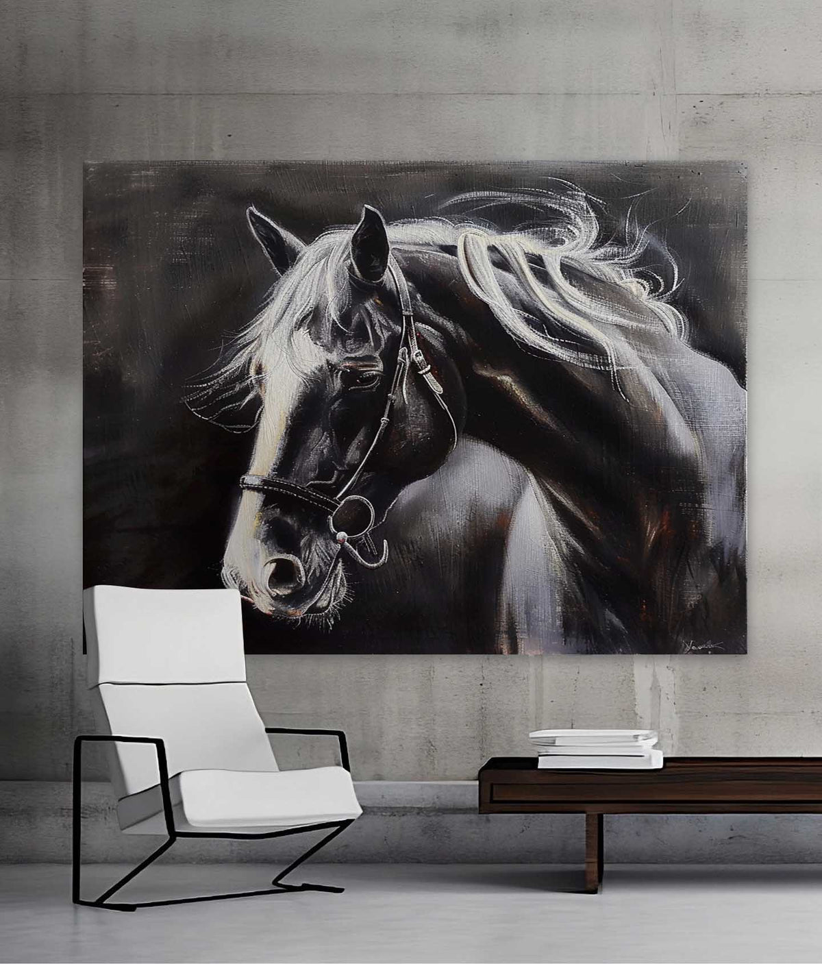 Moody Horse Portrait Oil Painting Monochrome