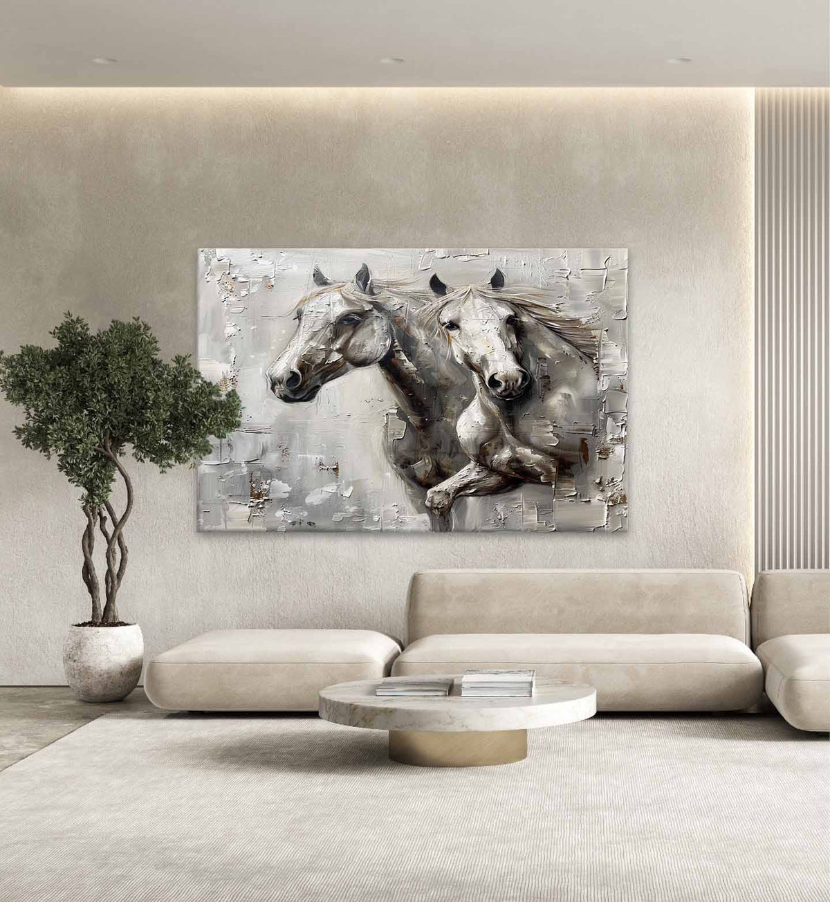 Textured Dual Horse Portrait Oil Painting Depth