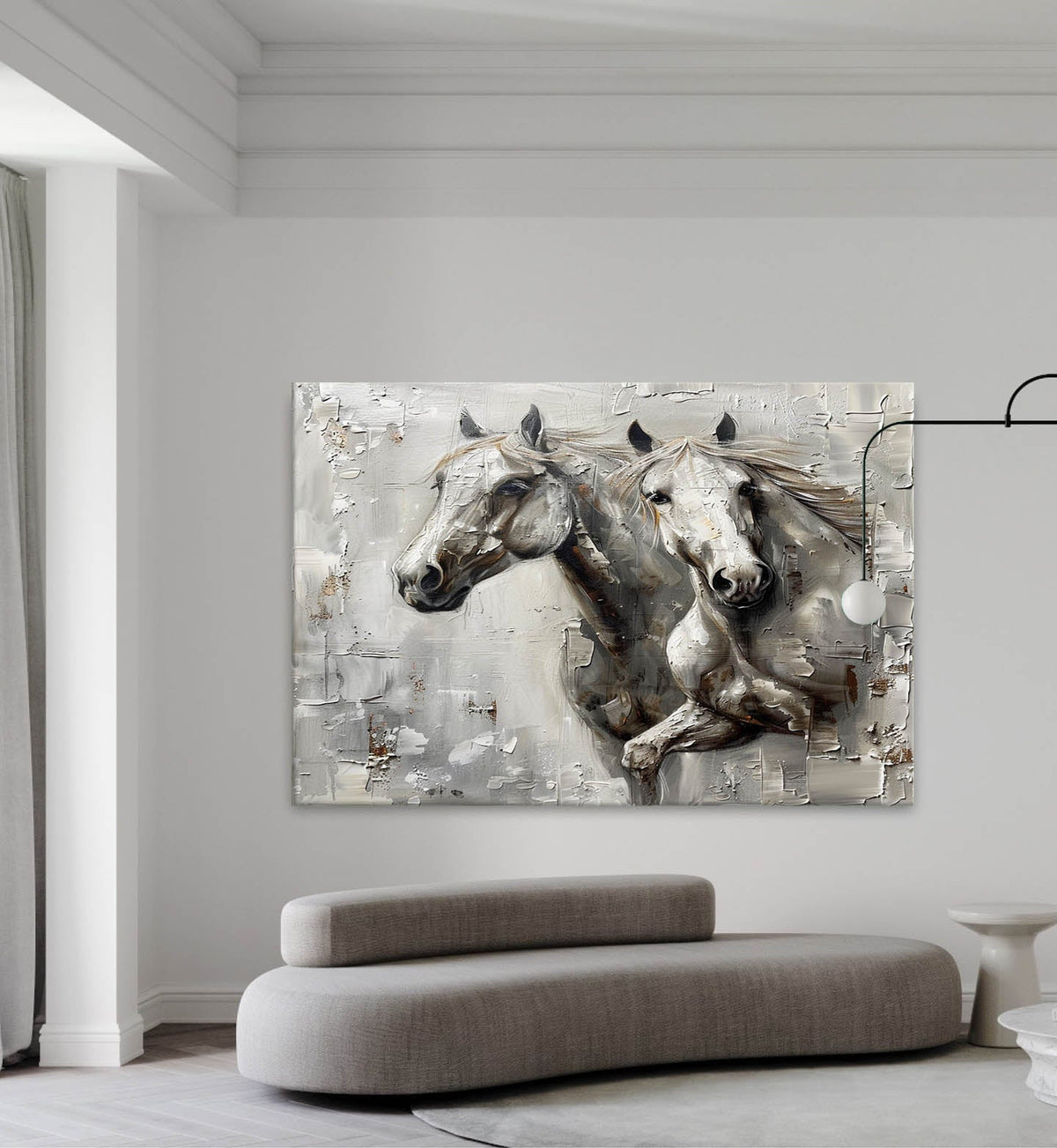 Textured Dual Horse Portrait Oil Painting Depth