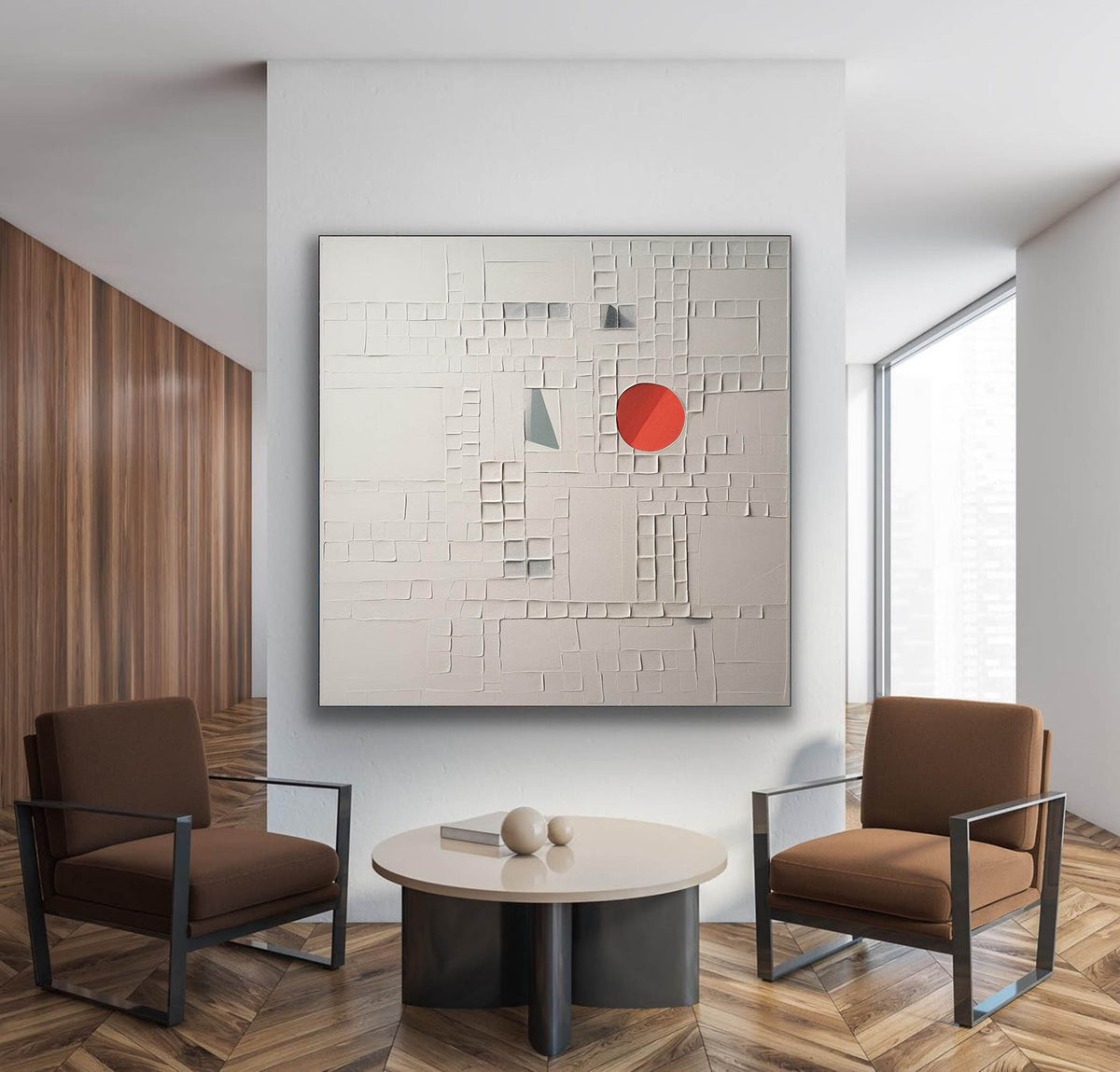 Minimalist Geometric Bas-Relief Painting