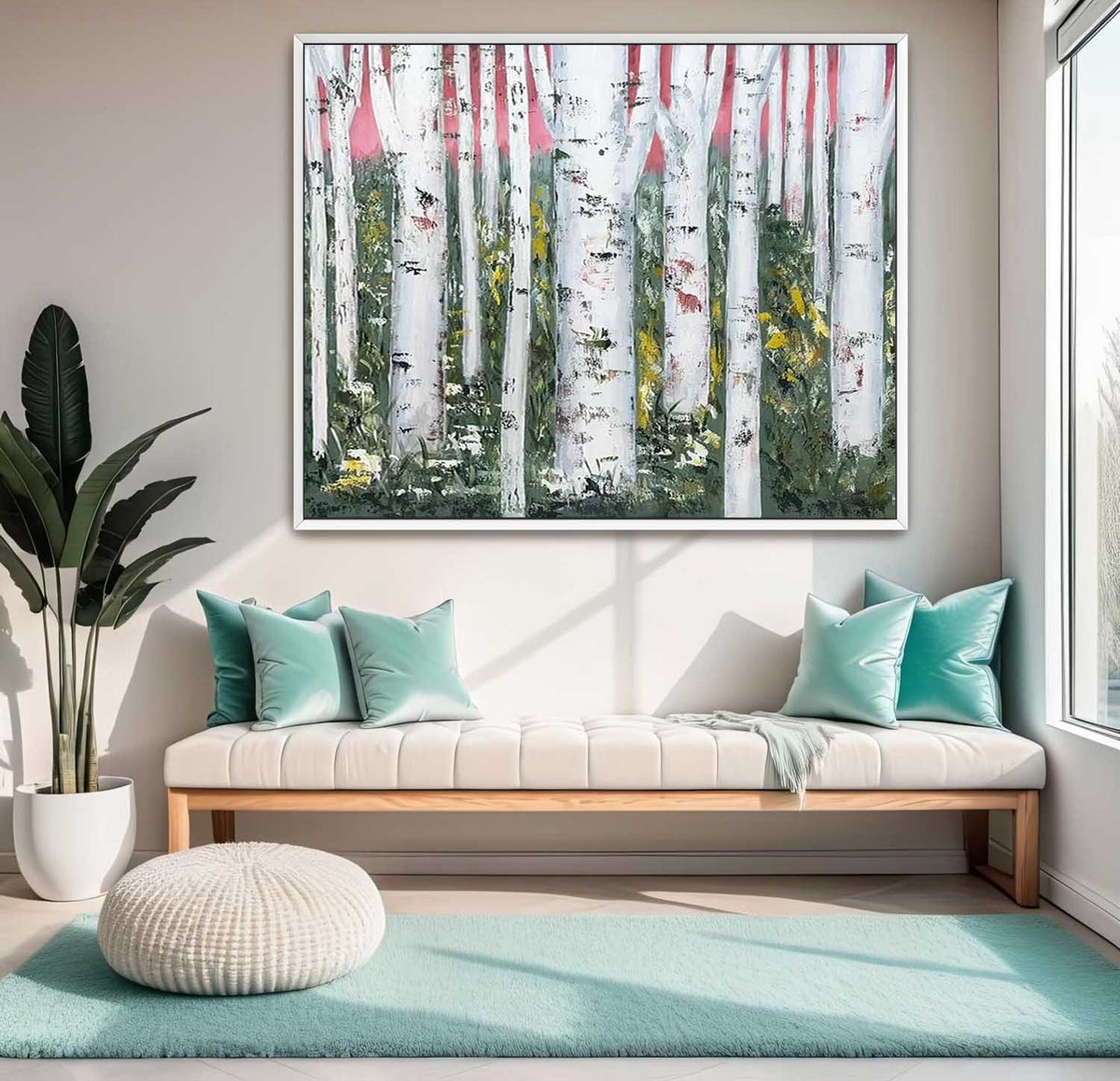 Wall Art Birch Forest Pink Sky Impressionist
