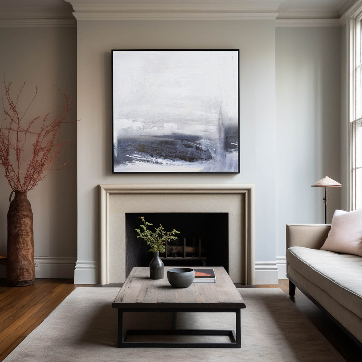 Minimalist Gray Abstract Oil Painting