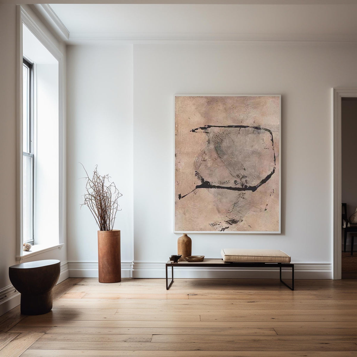 Minimalist Beige Abstract Painting Vertical