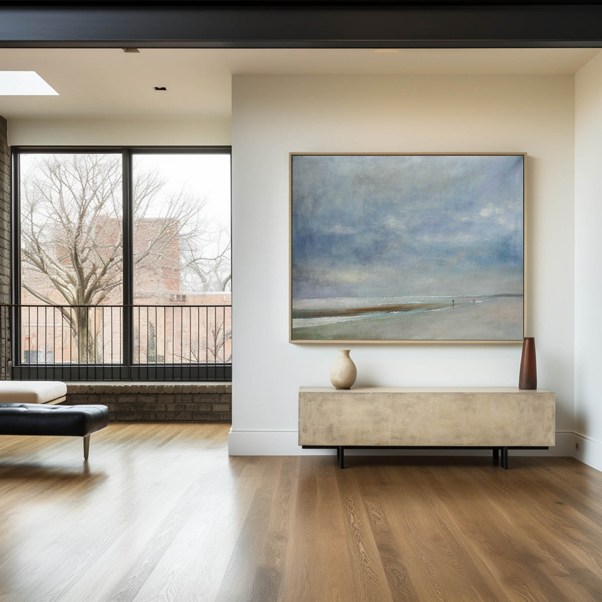 Misty Coastal Walk Abstract Painting Horizontal