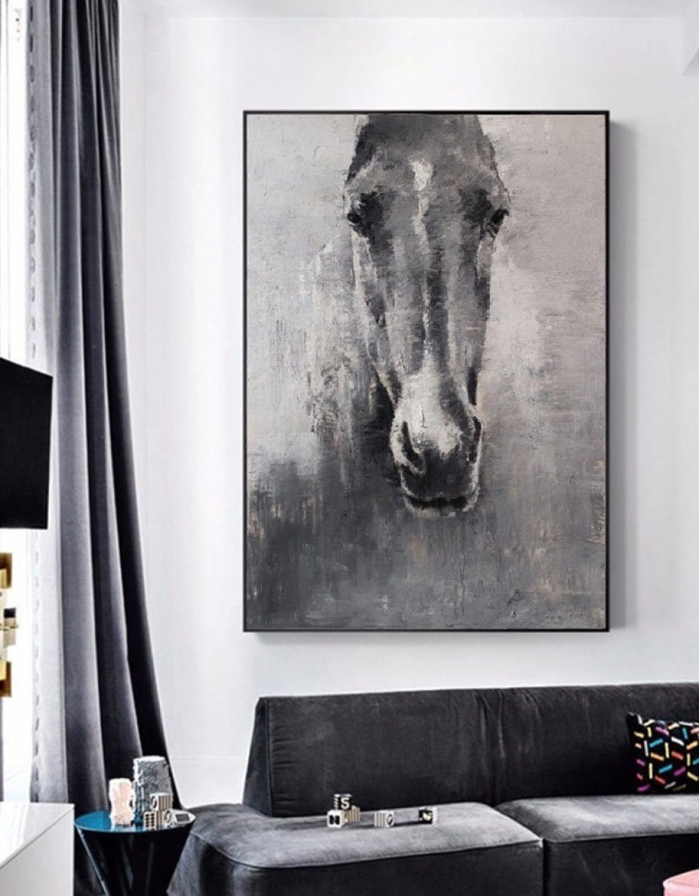 Monochromatic Horse Portrait Painting Textured