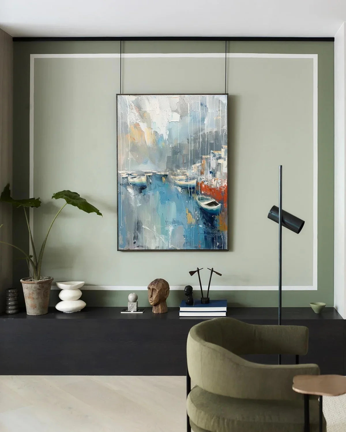Wall Art Vertical Abstract Coastal Harbor