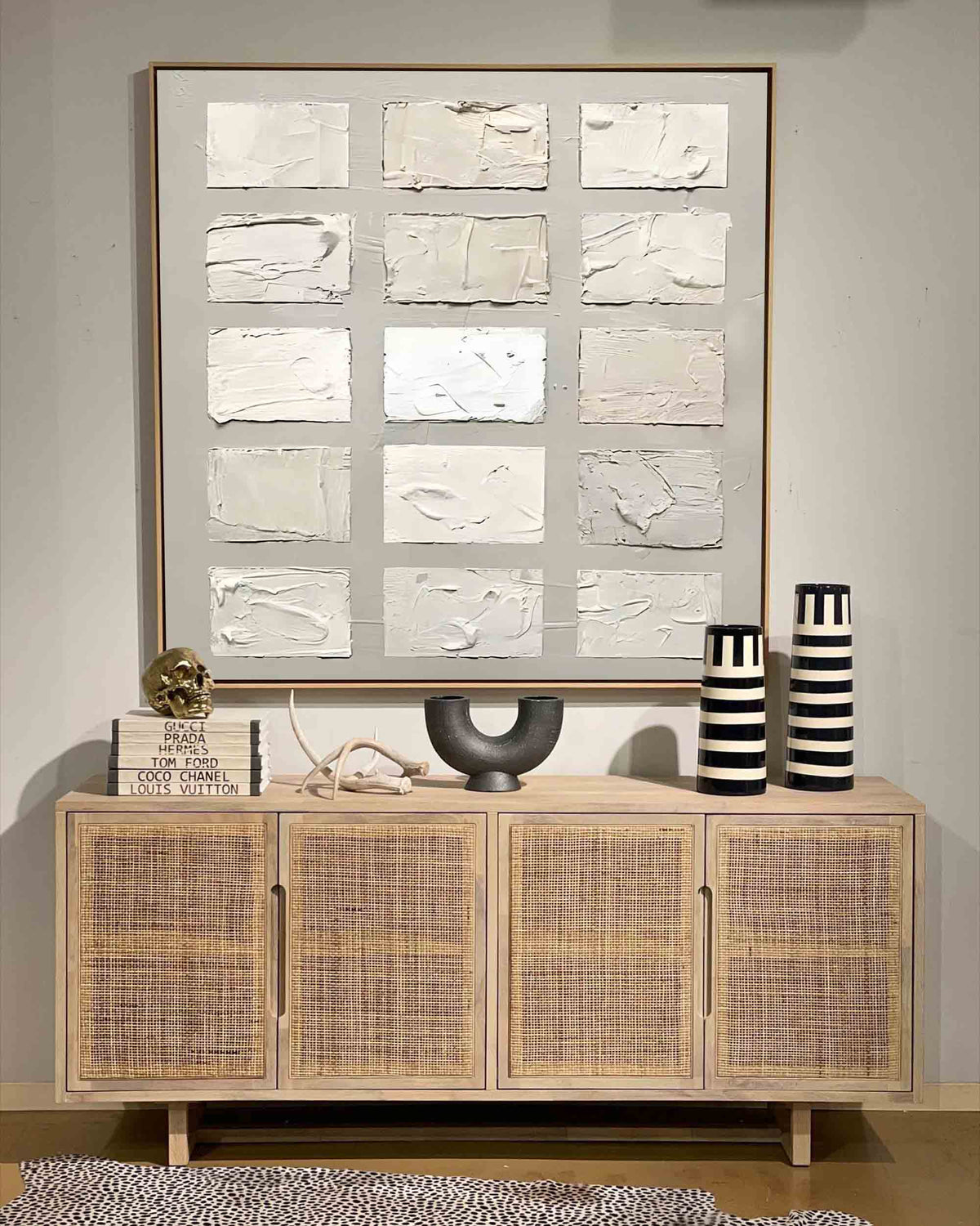 Wabi-Sabi Textured Neutral Tone Grid Oil Painting