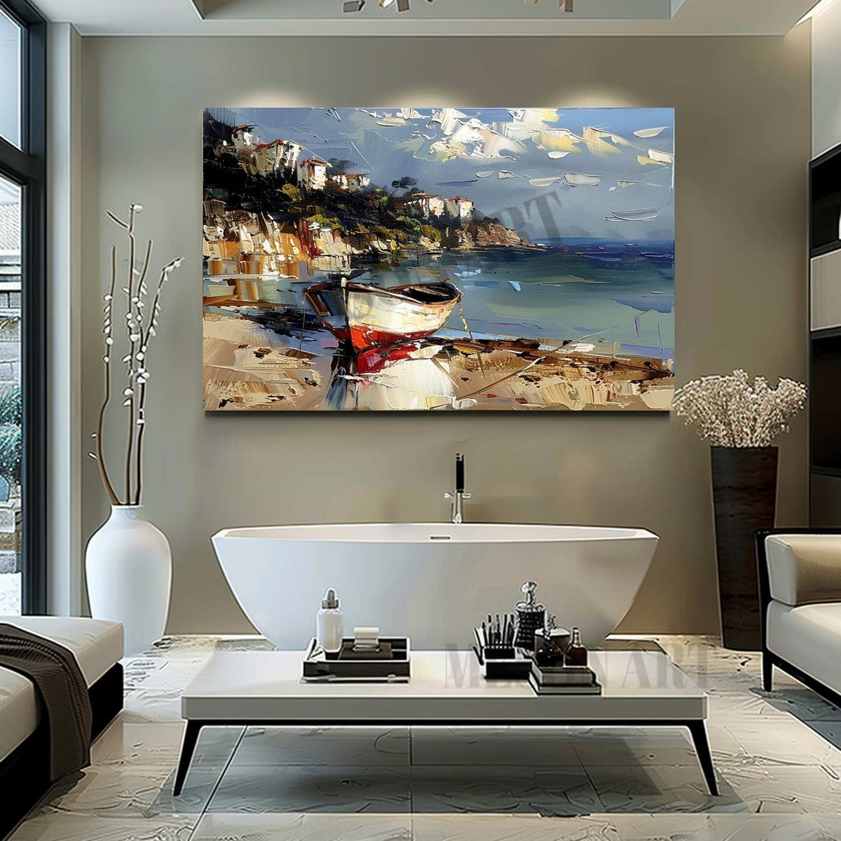 Wall Art Palette Knife Mediterranean Fishing Village