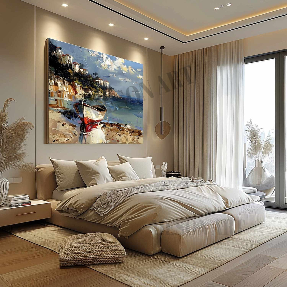 Wall Art Palette Knife Mediterranean Fishing Village