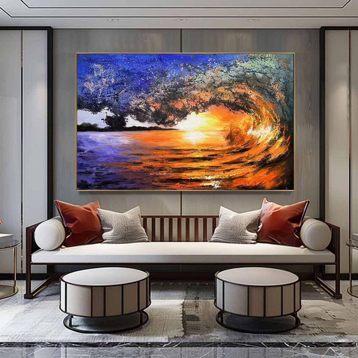 Wall Art Sunset Wave Palette Knife Hyperrealism