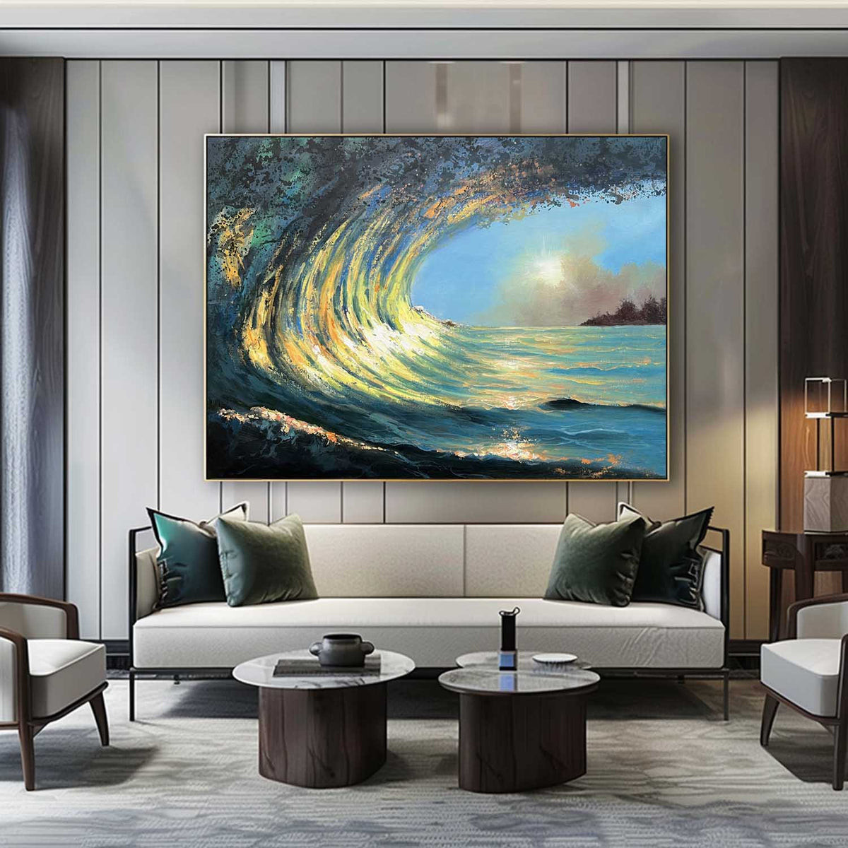 Luminous Wave Seascape Oil Painting Horizontal