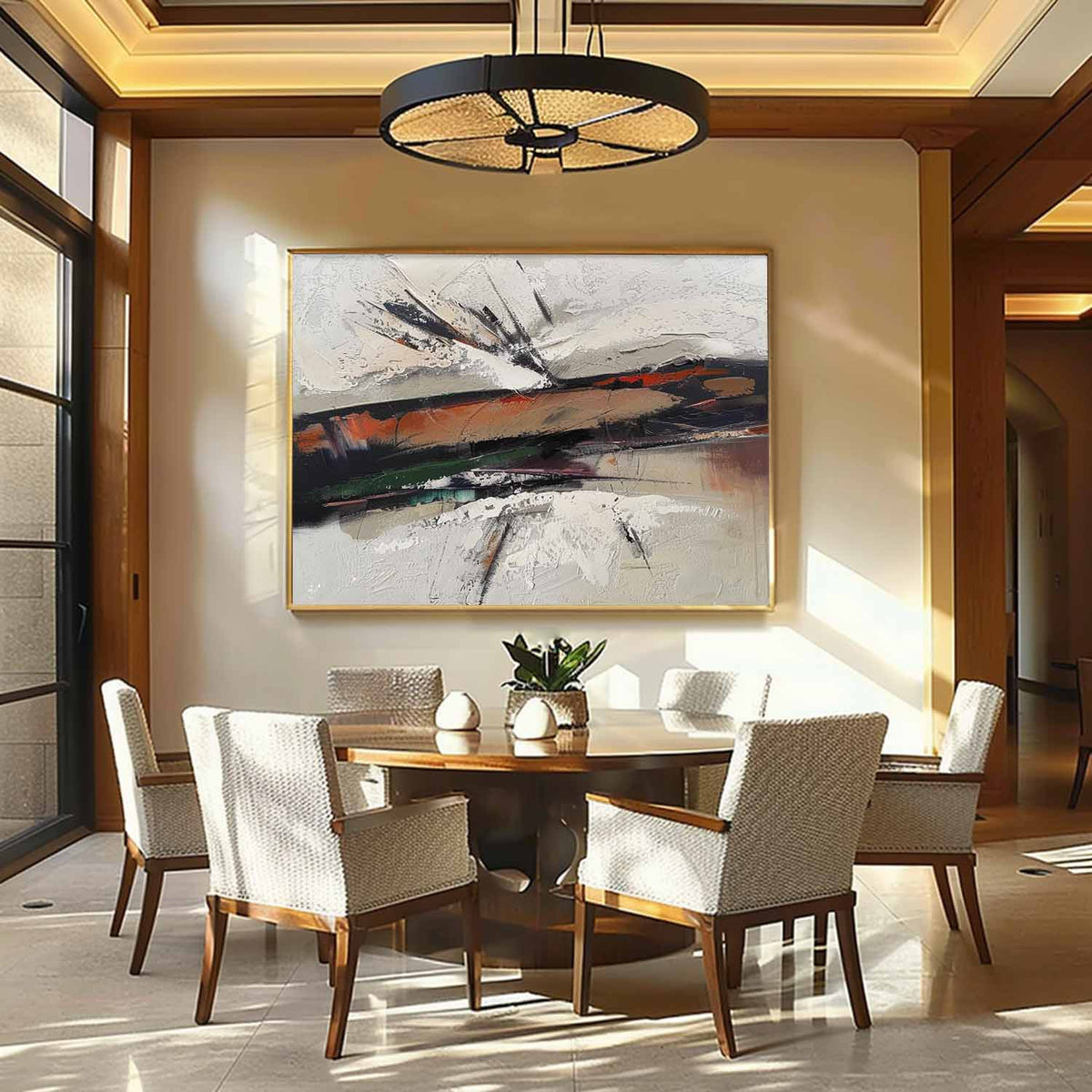 Wall Art Orange Green Abstract Palette Knife