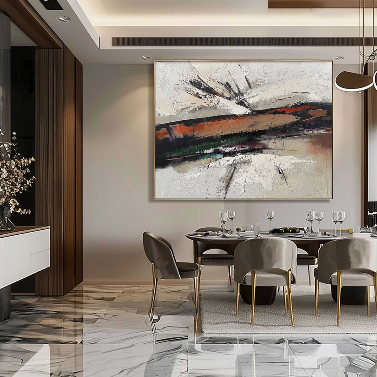 Wall Art Orange Green Abstract Palette Knife