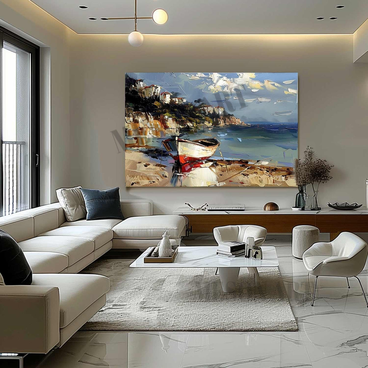 Wall Art Palette Knife Mediterranean Fishing Village