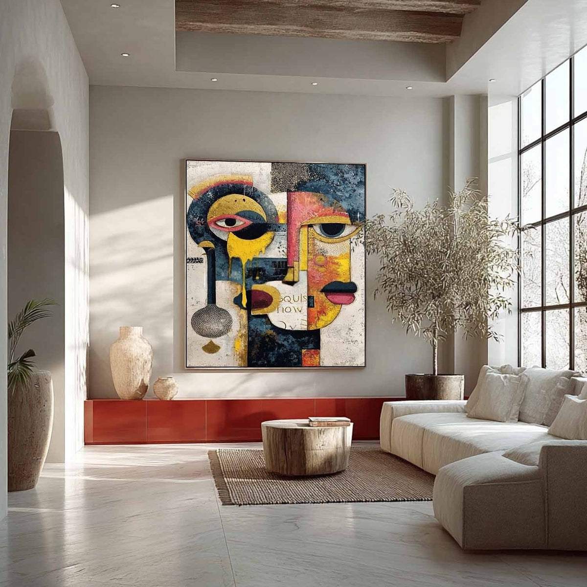 Cubist Dual Faces Abstract Painting - Neutralighting