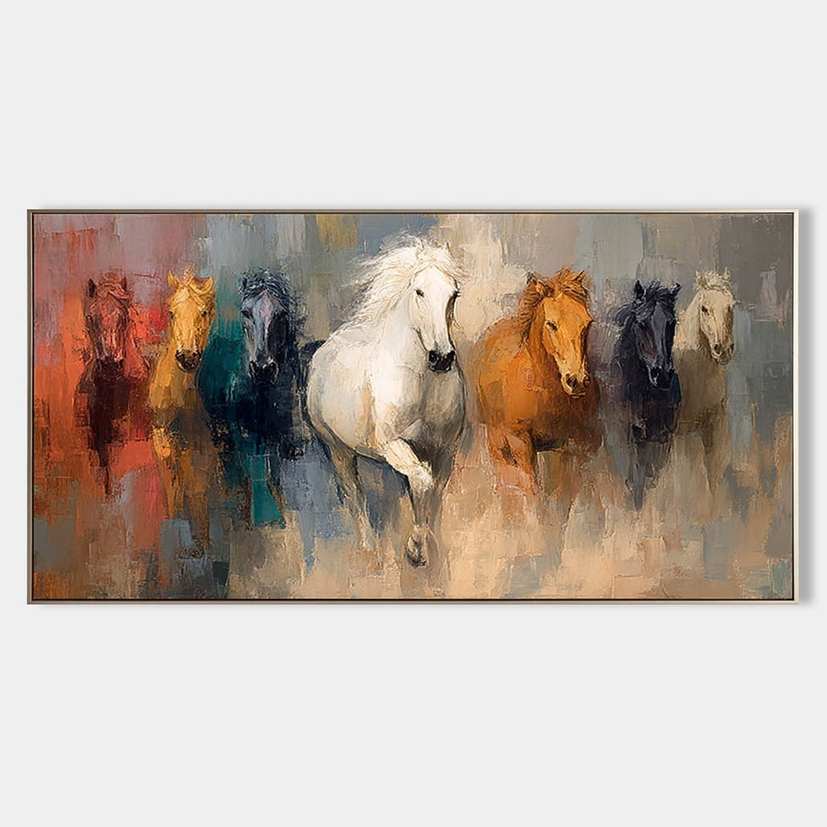 Wall Art Panoramic Impressionist Galloping Horses Scene Vibrant