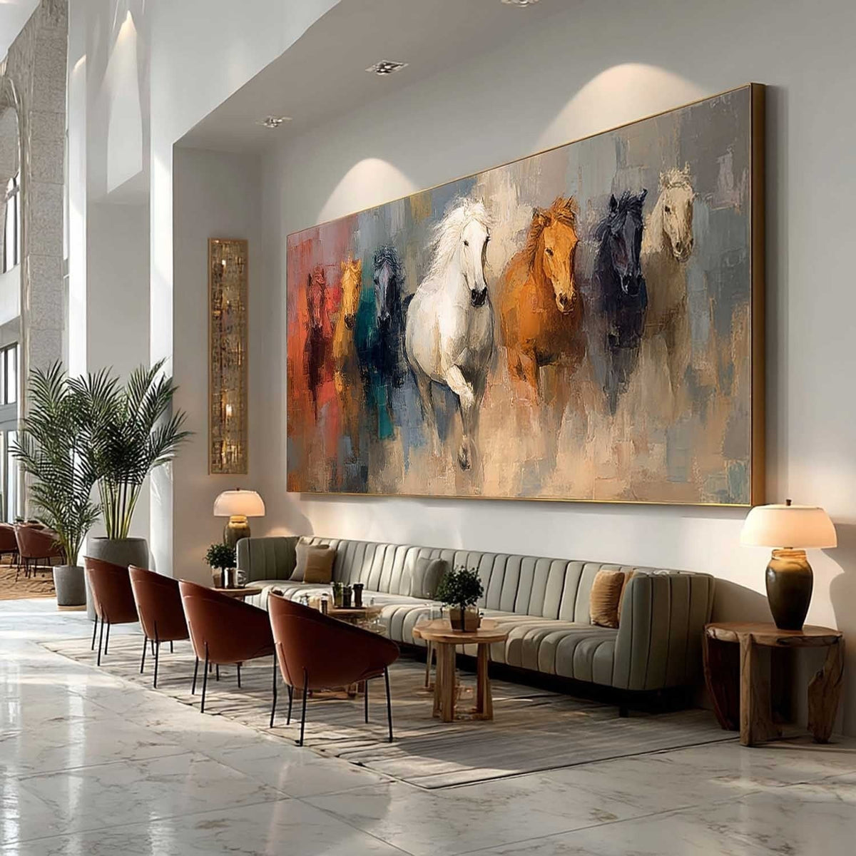 Wall Art Panoramic Impressionist Galloping Horses Scene Vibrant