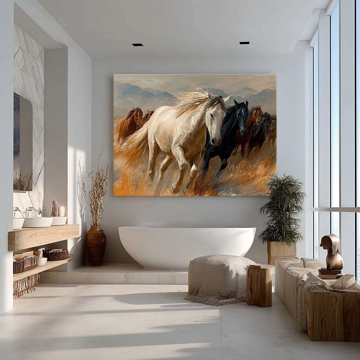Wall Art Panoramic Realist Wild Horse Scene Warm