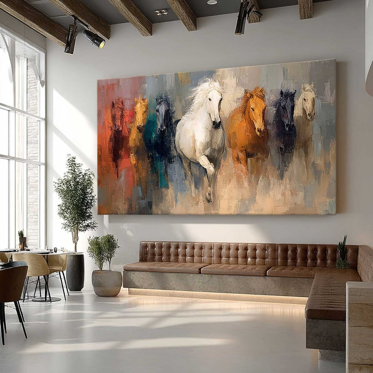 Wall Art Panoramic Impressionist Galloping Horses Scene Vibrant