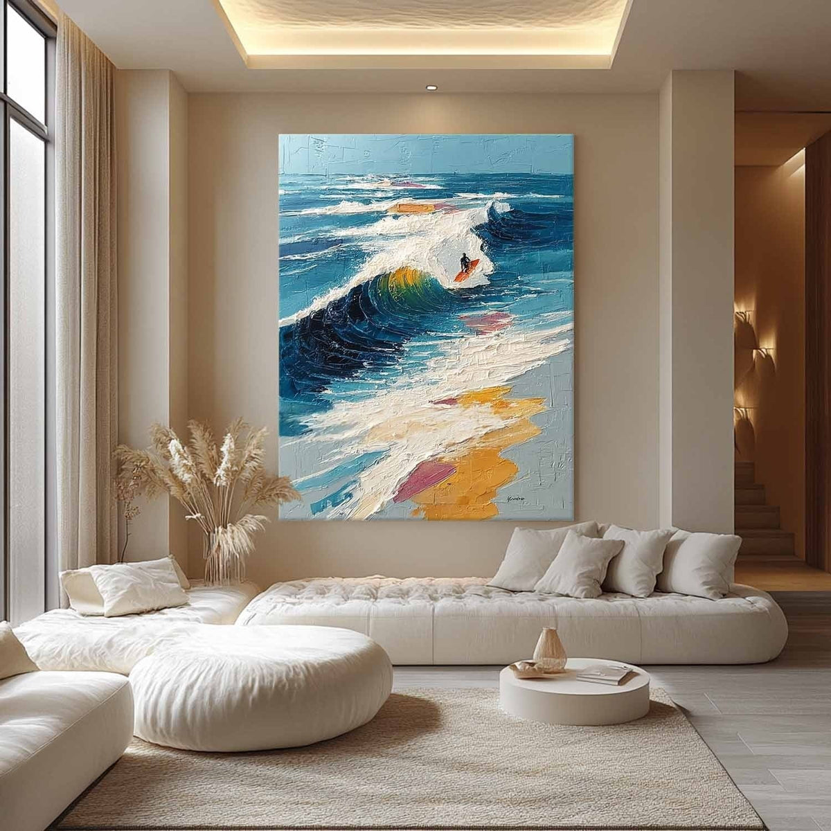 Wall Art Vertical Impressionist Surfing Scene Vivid