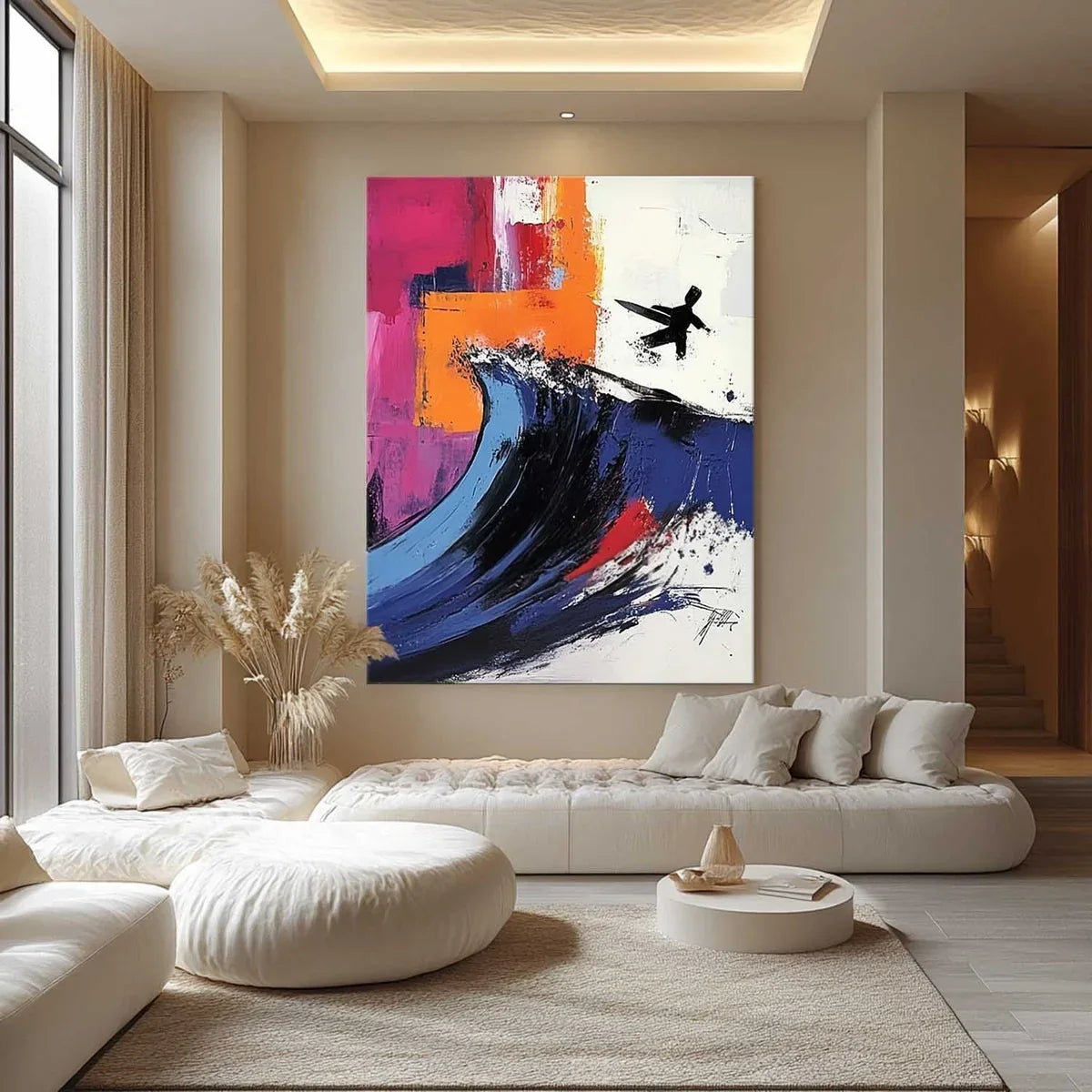 Wall Art Energetic Textured Surfer Wave