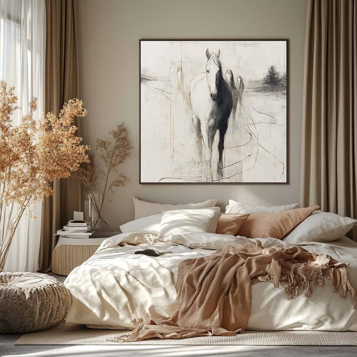 Wall Art Monochrome Horse Sketch Animal