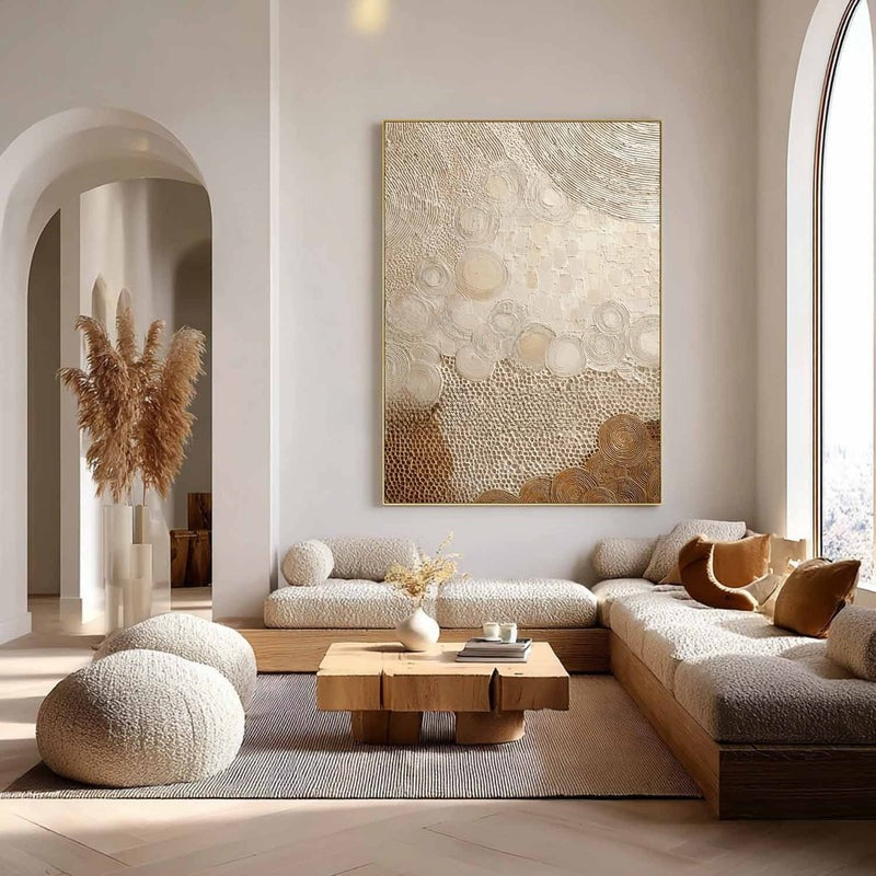 Wall Art Neutral Patchwork Bas-Relief Oil Painting