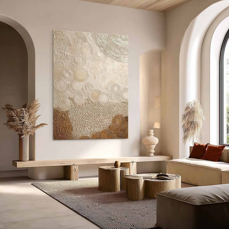 Wall Art Neutral Patchwork Bas-Relief Oil Painting